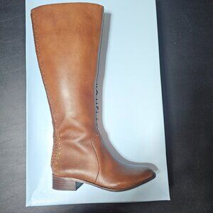 Tall Leather Boots with Gold & Stitching Details Up the Calf - NWT
